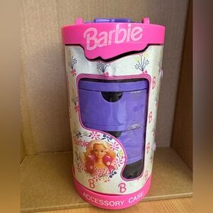 Vintage 1993 Barbie 9” Round Accessory Case with 2 drawers.